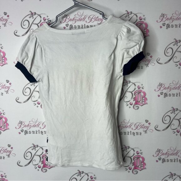 Leo guy tshirt sailor rhinestone White Tee with Black Anchor and Red Bow - Picture 2 of 8